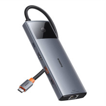 Hub 10in1 Baseus Metal Gleam II Series, USB-C iki 1xHDMI, USB-A (10Gbps), USB-C, 2xUSB-A, Ethernet RJ45, SD / TF kortelė