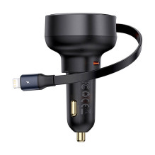 Automobilinis įkroviklis Baseus Enjoyment Pro su žaibo laidu + USB-C, 55 W (juodas)