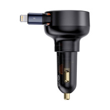 Automobilinis įkroviklis Baseus Enjoyment Pro su žaibo laidu + USB-C, 55 W (juodas)