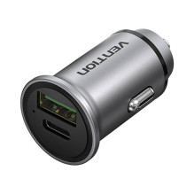 Dual Port Car Charger USB-A, USB-C Vention FFBH0 18 / 20W Gray