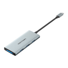 USB-C prie HDMI, 3x USB 3.0, SD, TF, PD Hub Vention TOPHB 0,15 m pilka