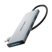 USB-C prie HDMI, 3x USB 3.0, SD, TF, PD Hub Vention TOPHB 0,15 m pilka