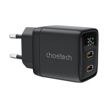 Sieninis įkroviklis GAN3 USB-C+C PD35W Choetech PD6051 Ekranas (juodas)