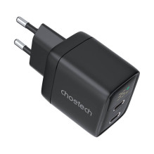 Sieninis įkroviklis GAN3 USB-C+C PD35W Choetech PD6051 Ekranas (juodas)