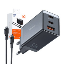 Mcdodo CH-1544 GaN sieninis įkroviklis, 2x USB-C, 1x USB, 67W + USB-C į USB-C laidas (juodas)