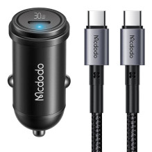 Automobilinis įkroviklis McDodo CC-7493 65W su mini baltu USB-C laidu su E-mark Chip 1m 100W (juodas)