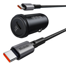 Automobilinis įkroviklis McDodo CC-7493 65W su mini baltu USB-C laidu su E-mark Chip 1m 100W (juodas)