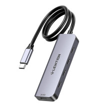 Lention 5in1 Hub USB-C iki 4x USB-C 5Gbps + USB-C 5V-IN 15W (pilka)