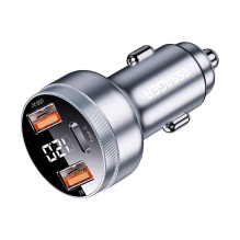 Automobilinis įkroviklis 2xUSB-A+USB-C 80W Essager LED (pilkas)