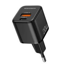 Sieninis įkroviklis MiniGaN Rocoren USB-C, USB, 20W (juodas)