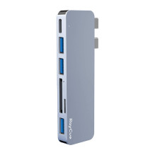 Hub 6w2 RayCue 2x USB-C do Thunderbolt 3 + 3x USB-A 3.0 5Gbps + SD / TF 2.0 (szary)