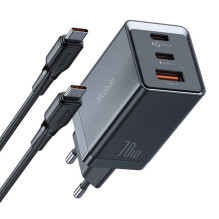 GaN Mcdodo CH-1543 tinklo įkroviklis, 2x USB-C, 1x USB, 67W + USB-C į USB-C 2m laidas (juodas)