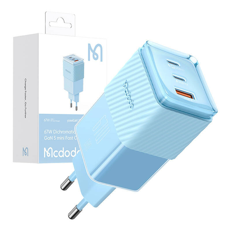 GaN 67W tinklo įkroviklis Mcdodo CH-1503 2x USB-C, USB-A (mėlynas)