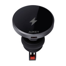 Automobilinis telefono laikiklis Aukey HD-MC13, su įkrovikliu 15W Qi2 (juodas)