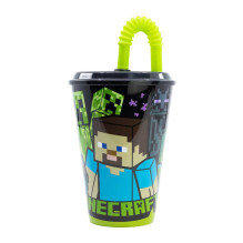 Vandens puodelis su šiaudeliais vaikams STOR 40430 430 ml Minecraft (juodas)