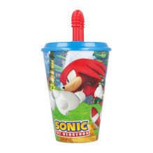 Vandens puodelis su šiaudeliais vaikams STOR 40530 430 ml Sonic the Hedgehoh (mėlyna ir raudona)