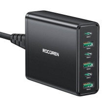 Rocoren maitinimo įkroviklis 3x USB-C, 3x USB-A, 60W (juodas)