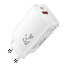 Sieninis įkroviklis USB-C+USB-A 65W Essager GaN (baltas)