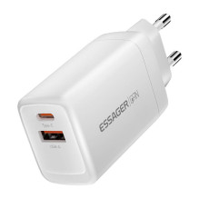 Sieninis įkroviklis USB-C+USB-A 65W Essager GaN (baltas)