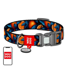 Waudog &quot;Oranges&quot; nylon dog collar with QR code, size XL