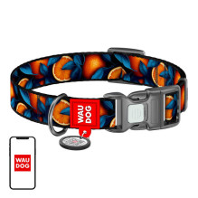 Waudog &quot;Oranges&quot; nylon dog collar with QR code, size S