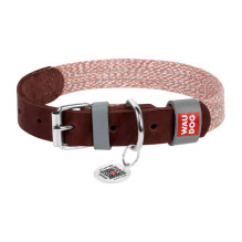 Dog collar made of natural leather and recycled material with QR code Waudog size M, width 20 mm, brown