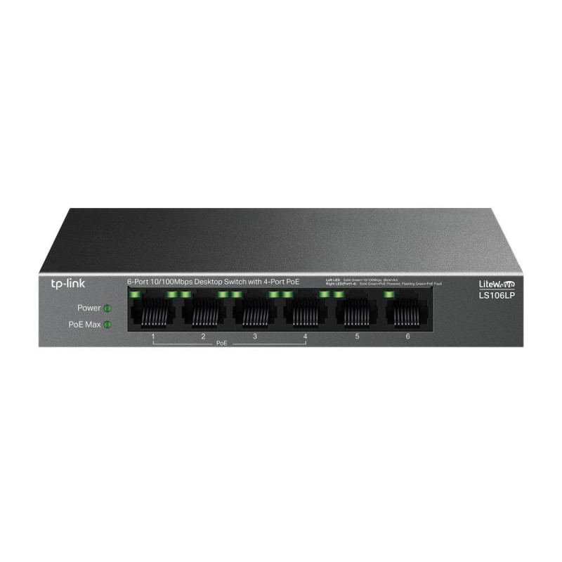 Switch, TP-LINK, LS106LP, Desktop / pedestal, 6x10Base-T / 100Base-TX, PoE ports 4, LS106LP