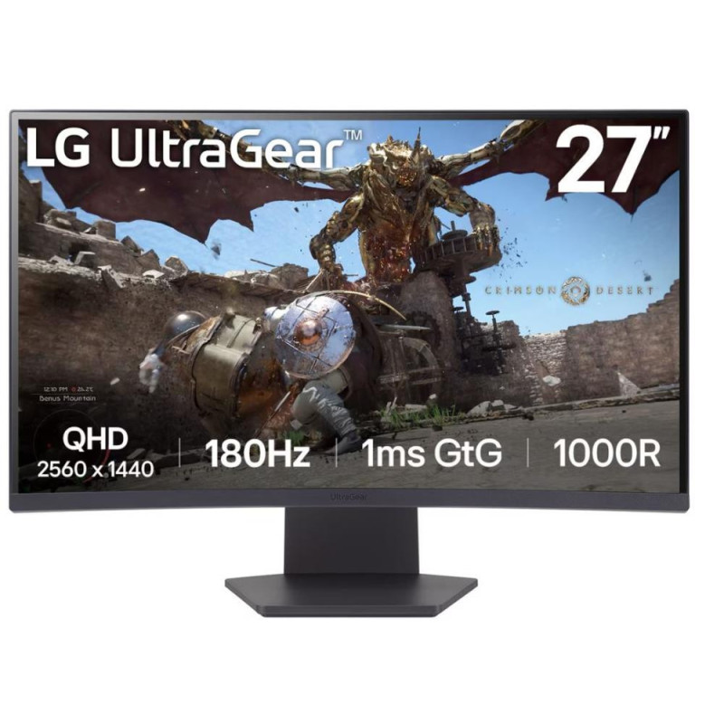 LCD Monitor, LG, 27GS60QC-B, 27&quot;, Gaming / Curved, Panel VA, 2560x1440, 16:9, 180 Hz, Matte, 1 ms, Tilt, Colour Bla