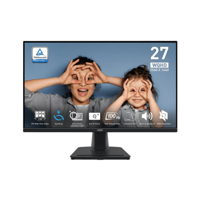 LCD Monitor, MSI, PRO MP275Q, 27&quot;, Panel IPS, 2560x1440, 16:9, 100Hz, Matte, 1 ms, Speakers, Tilt, Colour Black, PR