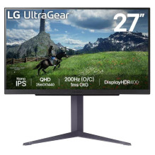 LCD Monitor, LG, 27&quot;, Panel IPS, 2560x1440, 16:9, 180Hz, 1 ms, Pivot, Height adjustable, Tilt, Colour Black, 27GS85