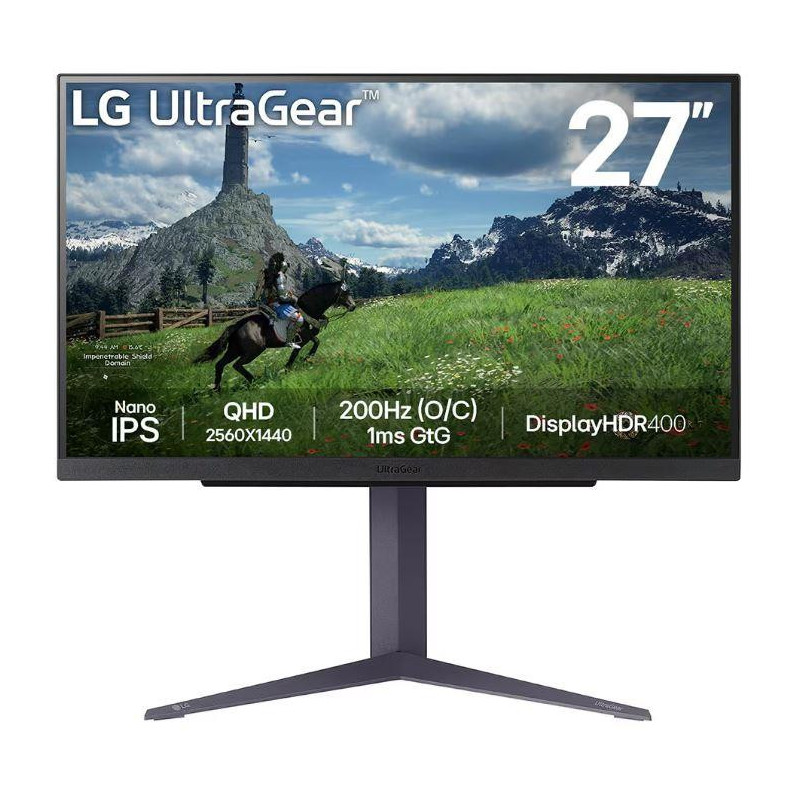 LCD Monitor, LG, 27&quot;, Panel IPS, 2560x1440, 16:9, 180Hz, 1 ms, Pivot, Height adjustable, Tilt, Colour Black, 27GS85