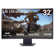 LCD Monitor, LG, 32GS60QC-B, 32&quot;, Gaming / Curved, Panel VA, 2560x1440, 16:9, 180 Hz, Matte, 1 ms, Tilt, 32GS60QC-B