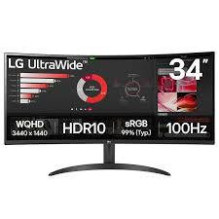 LCD Monitor, LG, 34&quot;, Curved / 21 : 9, Panel VA, 3440x1440, 21:9, 100 Hz, 5 ms, Tilt, 34WR50QK-B