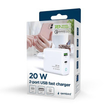 CHARGER USB 20W 2PORT / TA-UC-PDQC20L-W-01 GEMBIRD