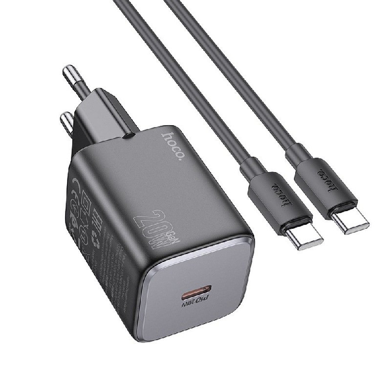 Charger HOCO (N40) + &quot;USB-C to USB-C&quot; (1xUSB-C 20W) black