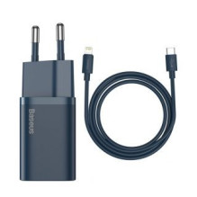 Baseus Baseus Super Si 1C greitas įkroviklis USB Type C 20W maitinimo tiekimas + USB Type C - Lightning kabelis 1m mėlyn