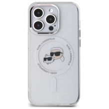 Karl Lagerfeld IML Metal Karl &amp; Choupette Head MagSafe Case for iPhone 14 Pro Max - White