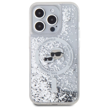 Karl Lagerfeld Liquid Glitter Karl &amp; Choupette Head Magsafe iPhone 15 Pro Case - Clear