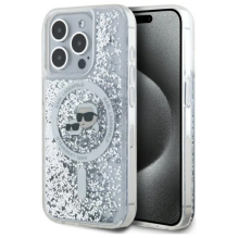 Karl Lagerfeld Liquid Glitter Karl &amp; Choupette Head Magsafe Case for iPhone 15 Pro Max - Clear