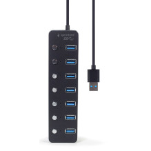 Gembird UHB-U3P7P-01 7 prievadų USB 3.1 (Gen 1) šakotuvas su jungikliais, juodas