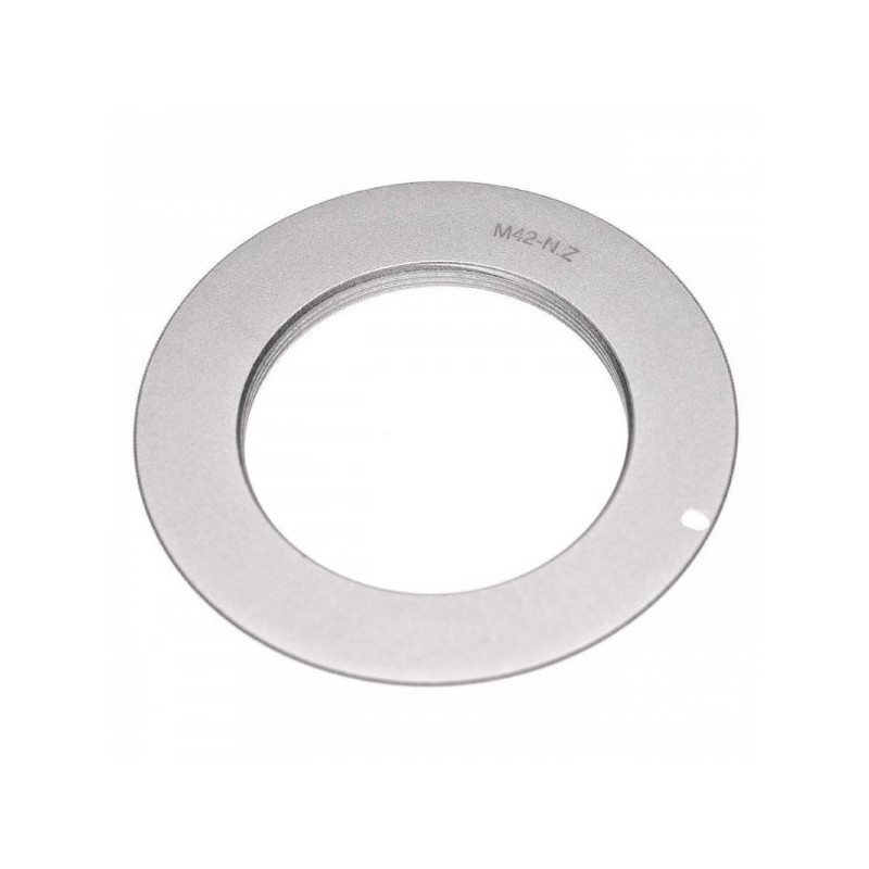 Lens adapter for M42 lenses on Nikon Ai Z cameras, silver