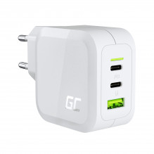 Green Cell White 65W GaN GC PowerGan mains charger for Laptop, MacBook, Phone, Tablet, Nintendo Switch - 2x USB-C, 1x