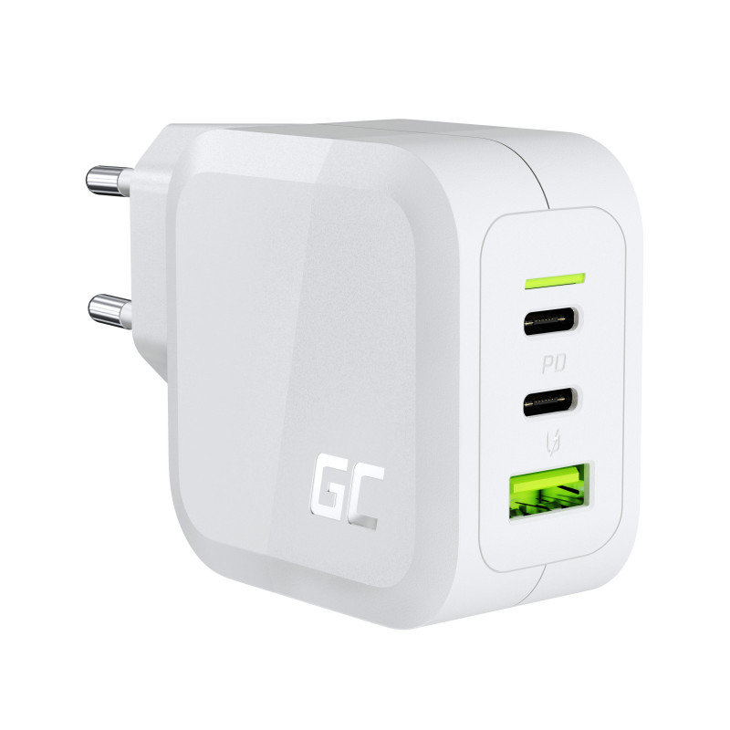Green Cell White 65W GaN GC PowerGan maitinimo įkroviklis nešiojamam kompiuteriui, MacBook, telefonui, planšetiniam komp