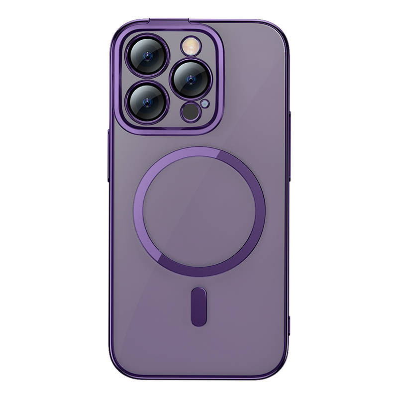 „Baseus Glitter“ magnetinis dėklas, skirtas „iPhone 14 Pro“ (violetinė) + grūdintas stiklas + valymo rinkinys