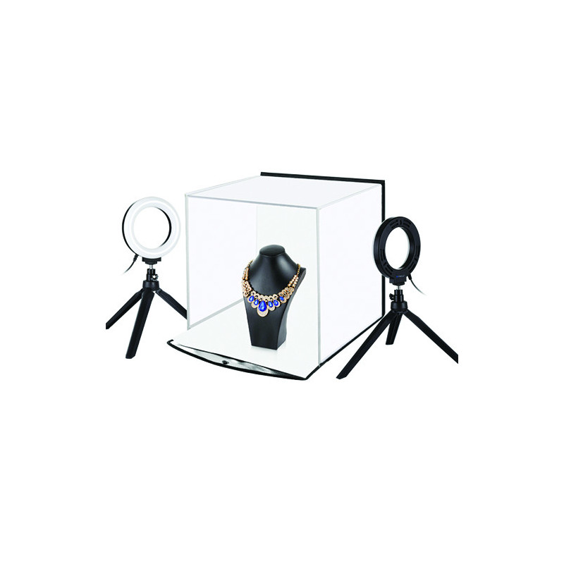 Photo box with a set of ring lamps, 30x30x30cm