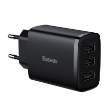 „Baseus“ kompaktiškas greitas įkroviklis, 3x USB, 17 W (juodas)