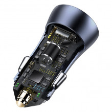 Baseus Golden Contactor Pro automobilinis įkroviklis, USB + USB-C, QC4.0+, PD, SCP, 40W (pilka) + USB-C į iP laidas 1m (