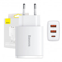 Baseus Compact Quick Charger wall charger, 2xUSB, USB-C, PD, 3A, 30W (white)