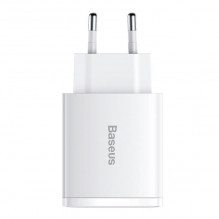 „Baseus Compact Quick Charger“ sieninis įkroviklis, 2xUSB, USB-C, PD, 3A, 30 W (balta)