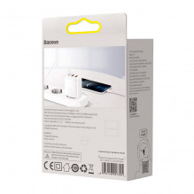 „Baseus Compact Quick Charger“ sieninis įkroviklis, 2xUSB, USB-C, PD, 3A, 30 W (balta)